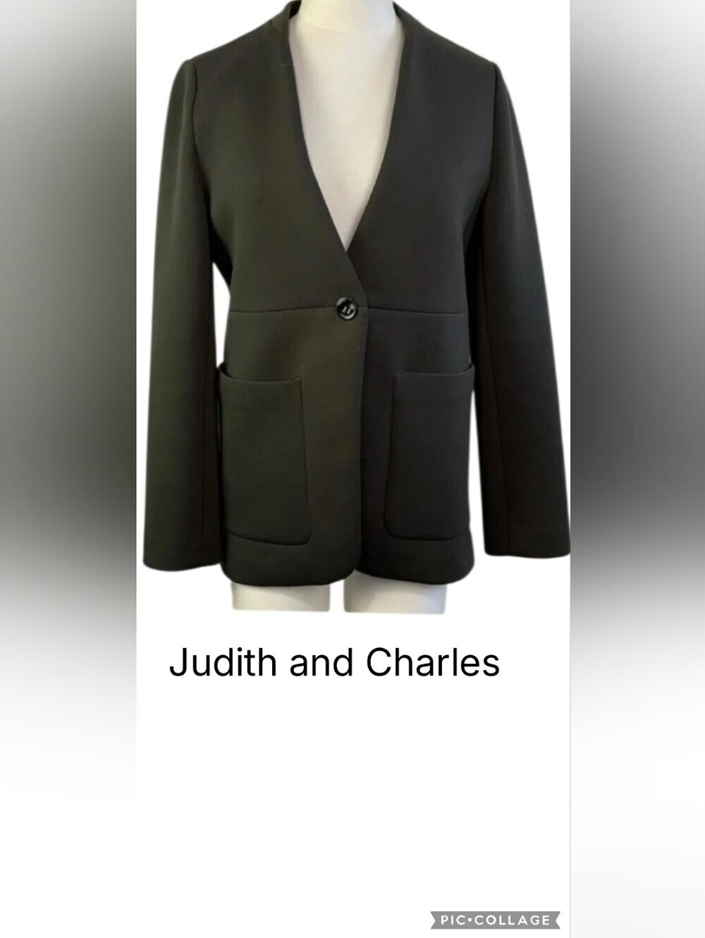 Judith & Charles Olive Green Collarless Blazer Sz 6 Us